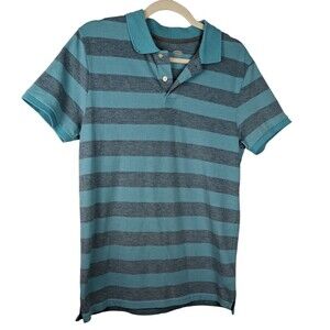 Old Navy Men's Polo Shirt Sz Small Gray & Blue Striped SS Casual Comfort Cotton